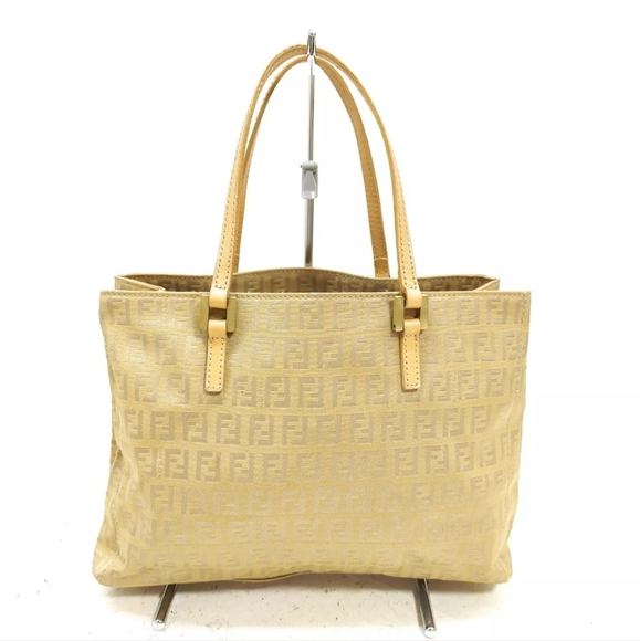 Auth Fendi Canvas Gold/Biege Leather Bag - Picture 2 of 12
